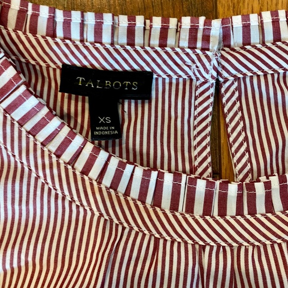 TALBOTS Mixed Striped Flounce Sleeve Ruffle Top - Picture 6 of 10